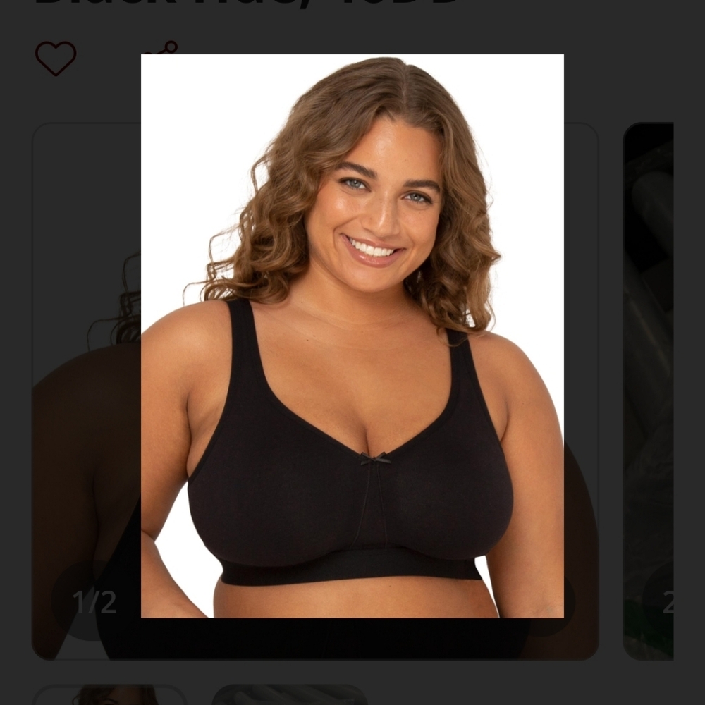 Fruit of The Loom Women's Black Bra Wireless Cotton 46DD New
